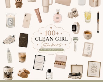 100 Clean Girl-stickers, png | Digitale plannerstickers | Goodnotes-stickers | Afdrukbare stickers | Pdf met dagboekplakboek