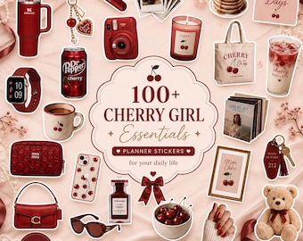 100+ Cherry Girl Stickers PNG | Red Aesthetic Planner Stickers | Coquette Journal | Digital Scrapbook | PDF JPEG Goodnotes