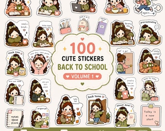 Bundel leuke stickers terug naar school, 100 png-stickers, GoodNotes-stickers, studiestickers, gezellige schoolesthetiek, iPad-dagboekstickers