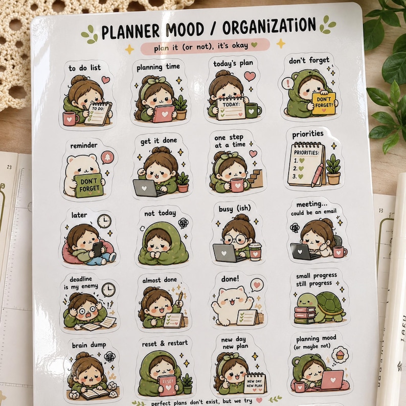 Leuke digitale plannerstickersbundel, 100 PNG-stickers, GoodNotes-stickers, stickers voor het dagelijks leven, zelfzorg, gezellige stijl, iPad-dagboekstickers afbeelding 5