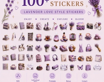 100 lavendelkleurige plannerstickers | Digitale stickerbundel voor Goodnotes | Lifestyle-stickers lavendel | Dagboek- en plakboekstickers|Levenspictogrammen