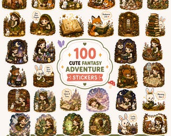 Bundel leuke fantasy-avontuurstickers, 100 png-stickers, GoodNotes-stickers, Fantasy Journal, Cosy Magic-stickers, kawaii plannerstickers, iPad