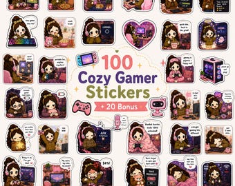 Leuke gezellige gamerstickerbundel, 100 png-stickers, GoodNotes-stickers, kawaii gamerstickers, gezellige gamingplannerstickers, iPad Journal