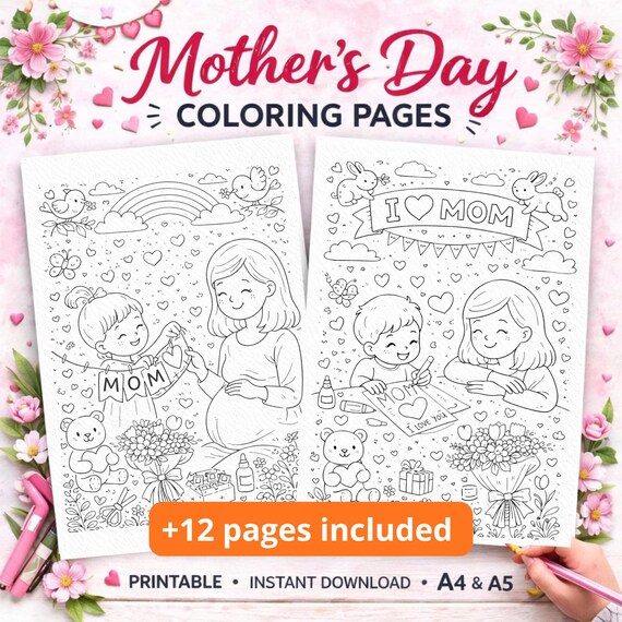 Mother’s Day Activity for Kids Printable, Mom Coloring Pages, Mother’s Day Coloring Book, Preschool Kindergarten Classroom Activity, MomGift