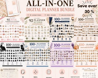 900+ plannerstickers | 10 bundels digitale planners  individueel png-bestand | Goodnotes | Afdrukbare pdf | Productiviteit en lifestyle