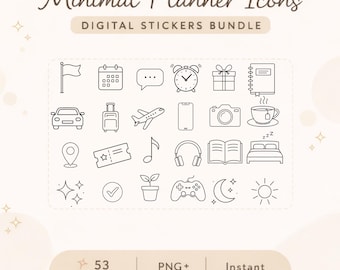 53 minimale plannerpictogrammen | Goodnotes-stickers | Neutrale digitale plannerpictogrammen | Functionele png-stickers | Esthetische iPad-planner