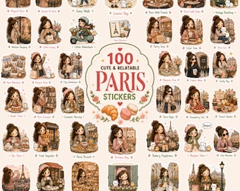 Leuke bundel Parijs-stickers, 100 png-stickers, GoodNotes-stickers, Parijs planner, reisdagboek, iPad-stickers, Parijse meisje