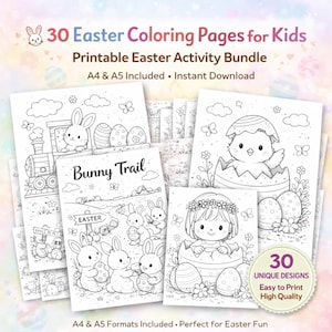 30 Easter Coloring Pages Printable for Kids – A4 A5 Activity Bundle – Instant Digital Download