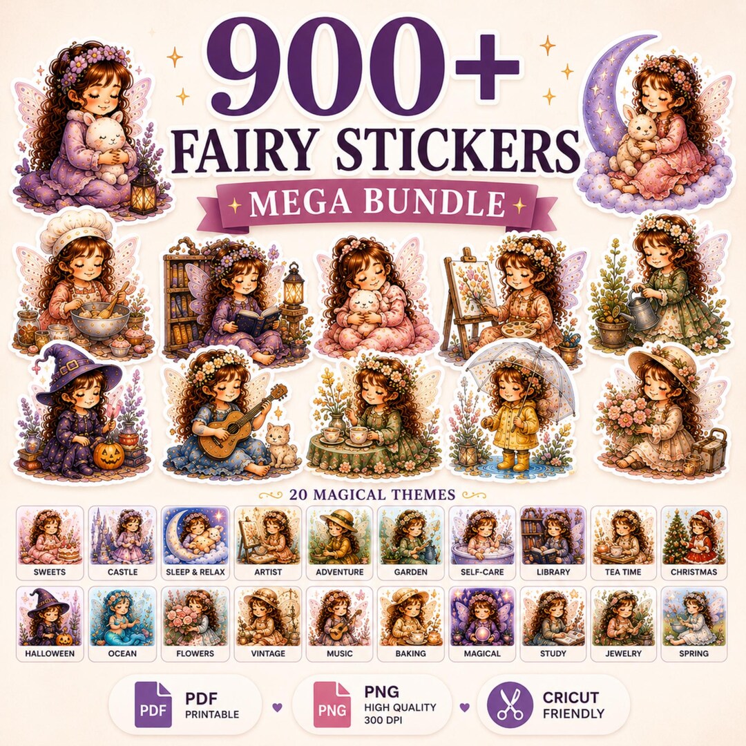 900+ Fairy Stickers Bundle, Printable PNG JPG Stickers, Digital Planner ...