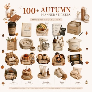 Über 100 Herbst-Planer-Sticker | Gemütliches digitales Sticker-Bundle für Goodnotes | Neutrale Herbst-PNG-Dateien | Ästhetische Planer- und Journal-Sticker | Druckbar