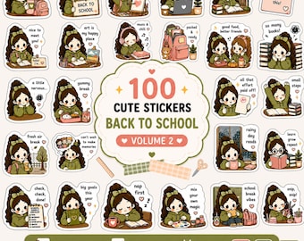 Leuke bundel met back-to-schoolstickers, vol. 2, 100 png-stickers, GoodNotes-stickers, studiestickers, Cosy School Aesthetic, iPad Journal-stickers
