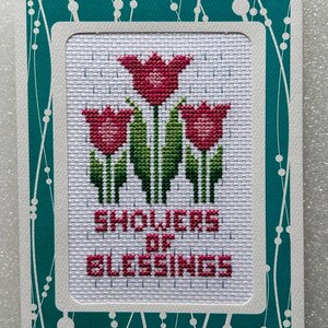 Completed Cross Stitch Card - Showers of Blessings