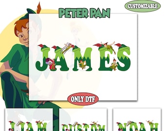 Custom Name Kids Toddler Disney Peter Pan Dtf, Personalized Disney Characters Matching Dtf, Peter Pan, Tinker Bell, Birthday Boy Trip Dtf
