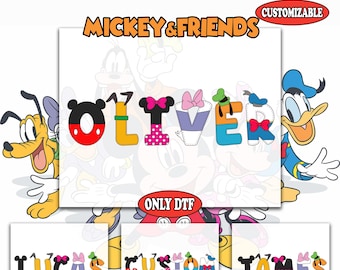 Mickey and Friends Custom Name DTF Transfer, Mickey Minnie Donald Ready to Press, Personalized Disney Characters DTF, Family Matching DTF