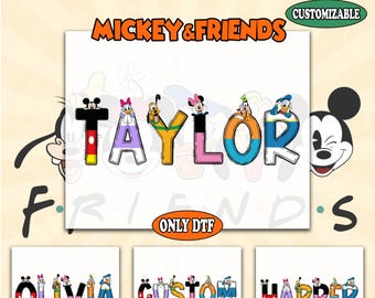 Mickey and Friends Custom Name DTF Transfer, Mickey Minnie Donald Ready to Press, Personalized Disney Characters DTF Print, Family Matching