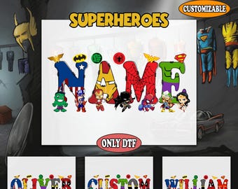 Personalized Superhero Name DTF Transfer, Custom Boy Dtf, Custom Girl Dtf, Superhero Birthday Dtf, Birthday Name Toddler Dtf, Heat Transfer