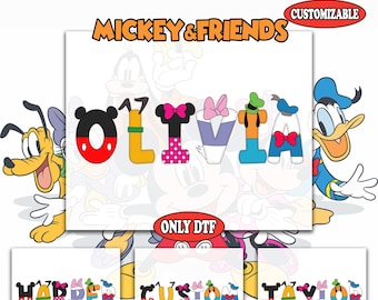 Mickey and Friends Doodle Alphabet Dtf, Disney Alphabet Letters Ready To Press, Disney Birthday Iron On Transfer, Custom Name Heat Transfer