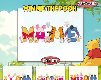 Custom Name Winnie The Pooh Character Name Dtf, Custom Girl Boy Name Kids Dtf, Disneyland Family Trip Dtf, Piglet Eeyore Tigger Custom Dtf