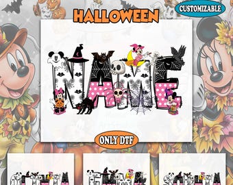 Personalized Halloween Name Dtf, Kids Halloween Dtf, Disney Halloween Dtf, Custom Name Halloween, Halloween Ready To Press, Minnie Halloween