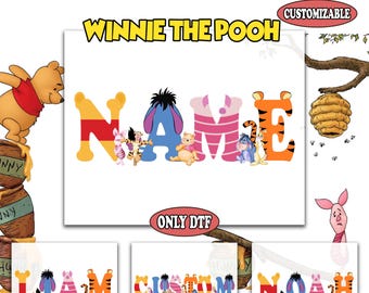 Custom Name Winnie The Pooh Dtf Transfer, Personalized Name Ready To Press, Winnie The Pooh Birthday Party Dtf, Daddy, Mommy, Birthday Dtf