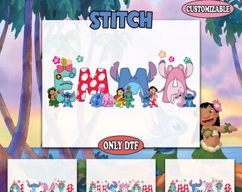 Custom Lilo and Stitch Family Matching DTF Transfer, Custom Stitch DTF, Stitch Personalized Name Ready to Press, Custom Text DTF