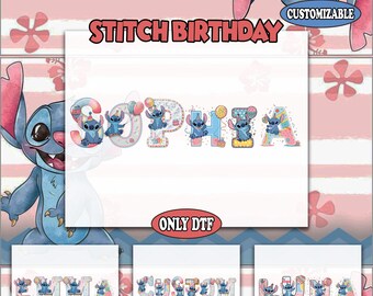 Stitch Custom Name Dtf Transfer, Stitch Lilo Birthday Girl Dtf, Custom Disney Stitch Birthday Dtf, Personalized Birthday Party Stitch Dtf