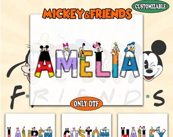 Mickey And Friends Personalized Custom Name DTF, Disney Trip DTF, Disney Characters Ready To Press, Magic Kingdom DTF, Disney Heat Transfer