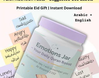 Quran Emotions Jar Printable – 150+ Ayahs by Emotion | Islamic Gift | Eid gift Ramadan Gift | Islamic Favors | Quran Verses | Baby Shower