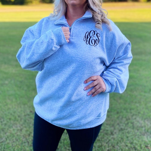 Monogrammed Fleece Quarter Zip Pullover Sweatshirt Christmas - Etsy