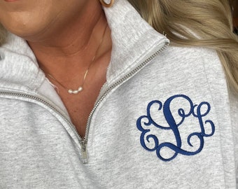 Monogram Quarter Zip Pullover Sweatshirt, Christmas Gift for Her, Plus size available