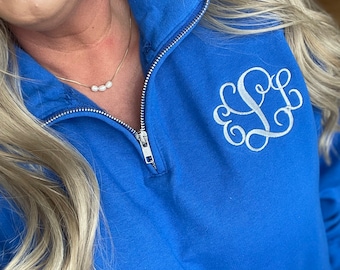 Monogram Quarter Zip Pullover Sweatshirt, Christmas Gift for Her, Plus size available