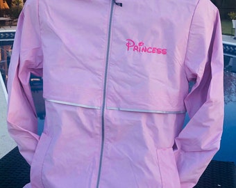 Pink rain jacket raincoat Preppy Charles River Women's New Englander 5099 Monogrammed Rain Jacket Sorority Greek Preppy Plus Size