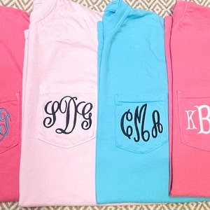 Monogrammed Comfort Colors Short Sleeve Pocket T-Shirt - Bridesmaid Gift - Monogram Tee - Unisex Pocket Tee - Short Sleeve Shirt - Gift Idea