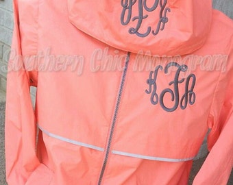 Bright Coral raincoat Preppy Charles River Women's New Englander 5099 Monogrammed Rain Jacket Sorority Greek Preppy Plus Size