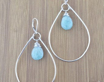 Teardrop hoops with amazonite