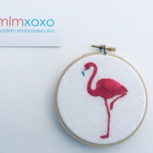 Flamingo PDF.  hand embroidery design.  instructions.  learn to embroider.  tropical decor.  hoop art.  modern embroidery by mlmxoxo.