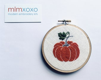 Hand Embroidered Pumpkin.  4"  hoop.  hand embroidery.  Halloween.  Thanksgiving.  home decor.  hoop art.  modern embroidery by mlmxoxo.