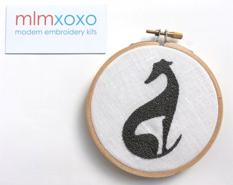 Greyhound Embroidery Hoop Art by mlmxoxo.  embroidered dog.  modern embroidery.   dog silhouette.  Italian Greyhound.  pet lover's gift.