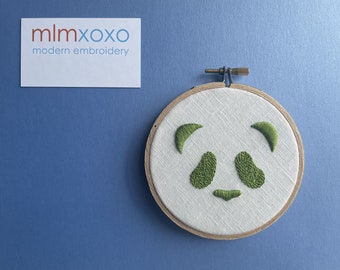 Hand Embroidered Panda.  4" hoop.  nursery decor. hand embroidery. children's room decor. baby reveal. hoop art.  modern embroidery mlmxoxo.