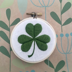 Hand Embroidered Clover.  Hand Embroidered Shamrock.  3&quot; hoop.  St Patrick&#39;s Day.  Irish keepsake.  hoop art.  modern embroidery by mlmxoxo.