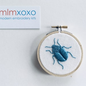 Hand Embroidered Beetle.  3&quot; hoop.  Custom Color.  hand embroidery.  garden motif.  insect.  hoop art.  modern embroidery by mlmxoxo.