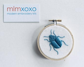 Hand Embroidered Beetle.  3" hoop.  Custom Color.  hand embroidery.  garden motif.  insect.  hoop art.  modern embroidery by mlmxoxo.