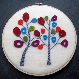 Hand Embroidered Tree.  8&quot; hoop.  hand embroidery and felt applique.  autumn foliage.  tree of life.  hoop art.  modern embroidery mlmxoxo.