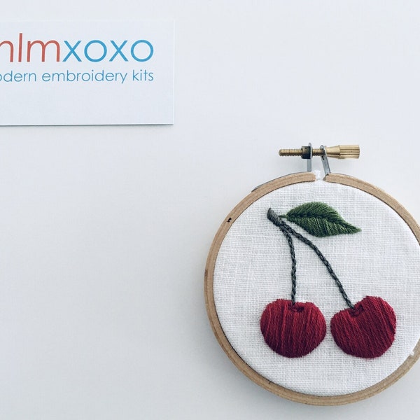 Cherries embroidery PDF by mlmxoxo.  modern embroidery.  how to embroider.  hand embroidery PDF.  embroidery tutorial.  cherry.  digital PDF