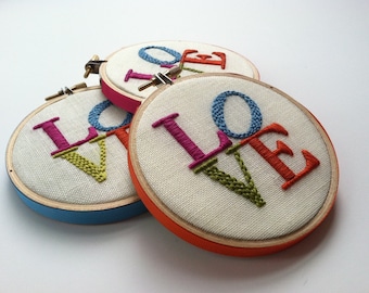 Hand Embroidered LOVE.  4" hoop.  hand embroidery. engagement. wedding. anniversary. fiber art.  hoop art.  modern embroidery by mlmxoxo.