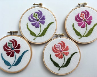 Dancing Flowers by mlmxoxo. hand embroidered.  floral.  botanical.  nature lover's gift.  flower embroidery.  4" embroidered hoop art.