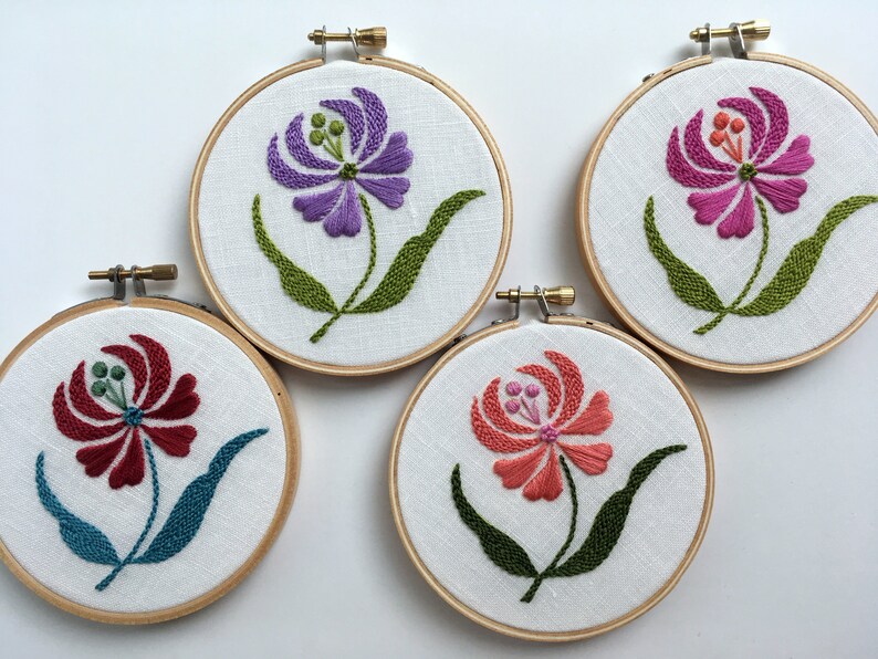 Dancing Flowers by mlmxoxo. hand embroidered. floral. botanical. nature lover's gift. flower embroidery. 4 embroidered hoop art. image 1