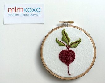 Hand Embroidered Beet.  4" hoop.  vegetable.  kitchen decor.  hand embroidery.  hoop art.  modern embroidery by mlmxoxo.