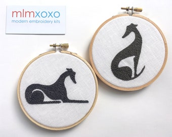 Hand Embroidered Greyhound Pair.  4" hoop.  embroidered dogs.  pet lover's gift.  dog silhouettes. hoop art.  modern embroidery by mlmxoxo.