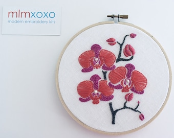 Hand Embroidered Orchid.  4" hoop or 5" hoop.  hand embroidery.  floral.  hoop art.  tropical.  hoop art.  modern embroidery by mlmxoxo.